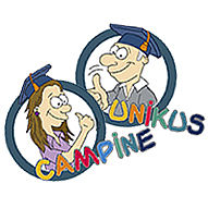 Logos von "Campine" und "Unikus", den Maskottchen der Universität für Kinder