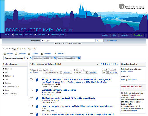 Regensburger Katalog plus Screenshot