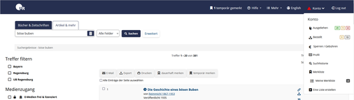 Bildschirmfoto Konto im Bibliothekskatalog