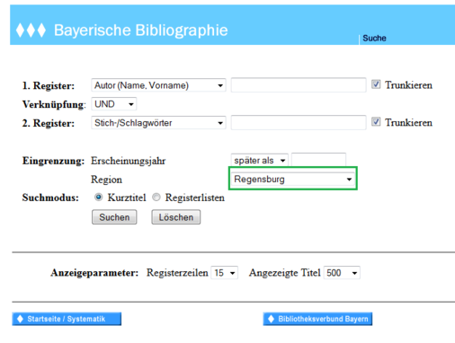 Recherche Bayerische Bibliographie Screenshot