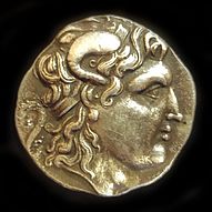 makedonische Münze mit Kopf von Alexander dem Großen