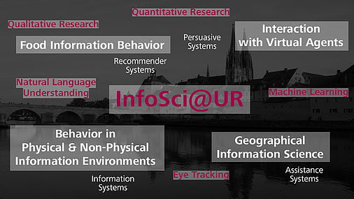 Our research concerns food information behavior, interaction with virtual agents, behavior in physical and non-physical environments and finally geographical information science. Research techniques range from quantitative methods to qualitative methods, including eye tracking, machine learning and natural language understanding. We aim at understanding human information behavior and thereby create information systems, e.g. assistance systems, recommender systems or persuasive systems.