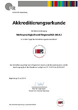 Akkreditierungsurkunde Mehrsprachigkeit und Regionalität M.A.