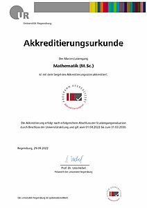 Akkreditierungsurkunde Mathematik M.Sc.