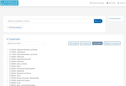 Die Oberfläche des OPACs der Bayerischen Bibliographie 