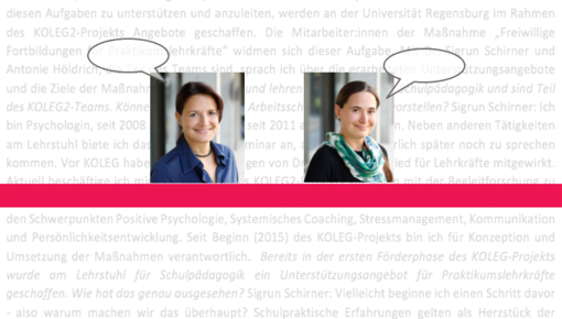 Bild von Sigrun Schirner und Antonie Höldrich mit Sprechblasen und Interviewinhalt als Hintergrund