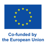 EU Emblem: blauer Hintergrund, gelbe Sterne kreisförmig angeordnet; Schriftzug: 