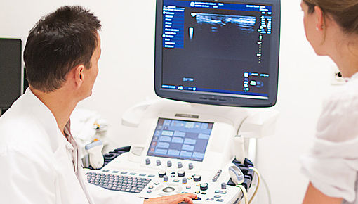Physician at sonography device