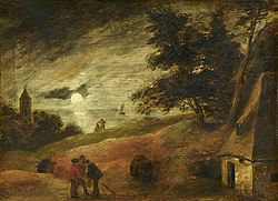 Adriaen Brouwer, Dune Landscape in Moonlight (1637/38) Staatliche Museen zu Berlin, Gemäldegalerie| Foto: Christoph Schmidt Public Domain Mark 1.0