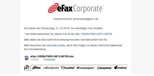 Abbildung 1: E-Mail mit vorgetäuschten „eFax“ (Screenshot: RZ)