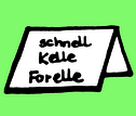 Gripsdiktat Icon - Weiße Karte mit Aufschrift "schnell; Kelle; Forelle"