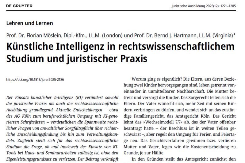 Das Bild zeigt das Startbild des Aufsatzes im Dezember-Heft der Ausbildungszeitschrift JURA.