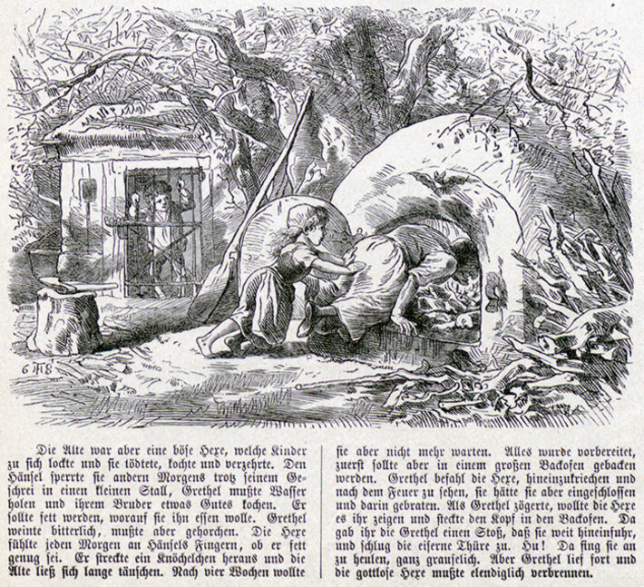 Theodor Hosemann: Hänsel und Gretel (nach Grimm). Deutsche Bilderbogen für Jung und Alt (öffnet Vergrößerung des Bildes)