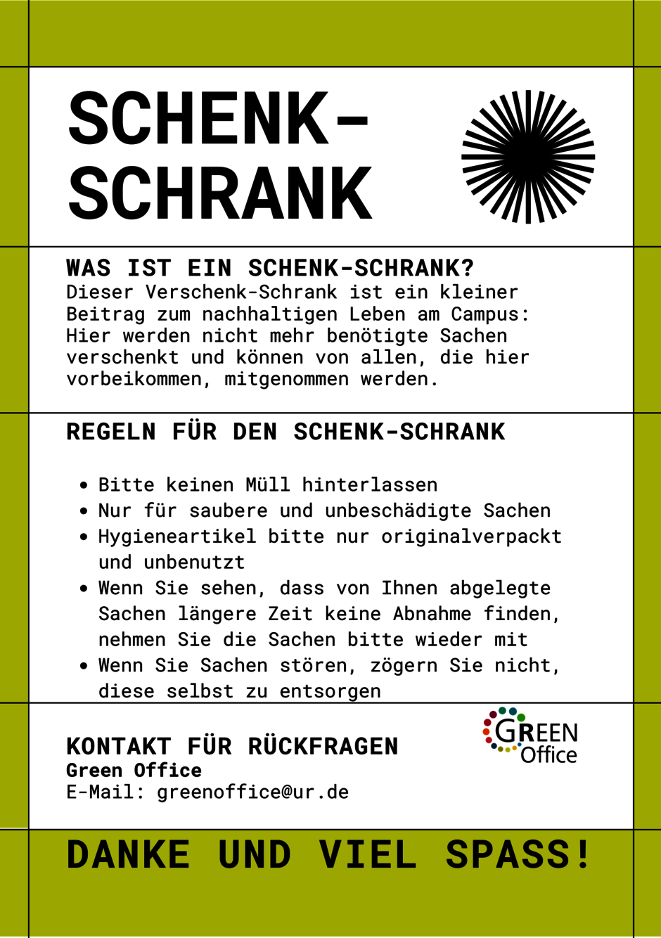 Hinweisplakat mit Regeln für den Schenkschrank
