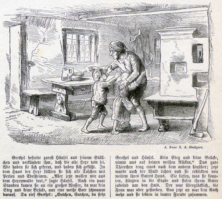 Theodor Hosemann: Hänsel und Gretel (nach Grimm). Deutsche Bilderbogen für Jung und Alt (öffnet Vergrößerung des Bildes)