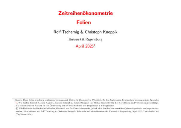 Folien für Vorlesung Zeitreihenökonometrie - Version April 2025