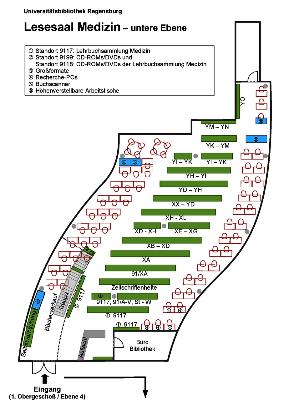 Skizze, Lesesaal Medizin, untere Ebene