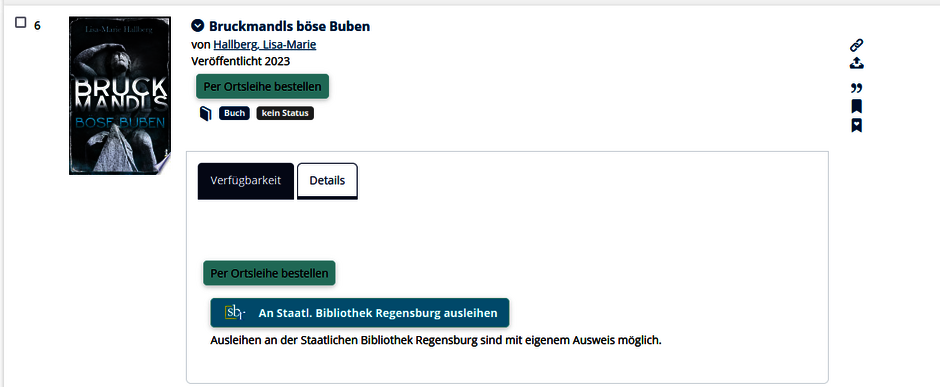 Bildschirmausschnitt Bibliothekskatalog Buch aus der Staatlichen Bibliothek (öffnet Vergrößerung des Bildes)
