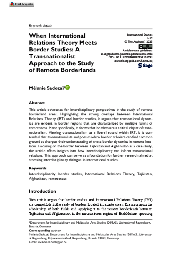 When International Relations Theory Meets Border Studies: A Transnationalist Approach to the Study of Remote Borderlands