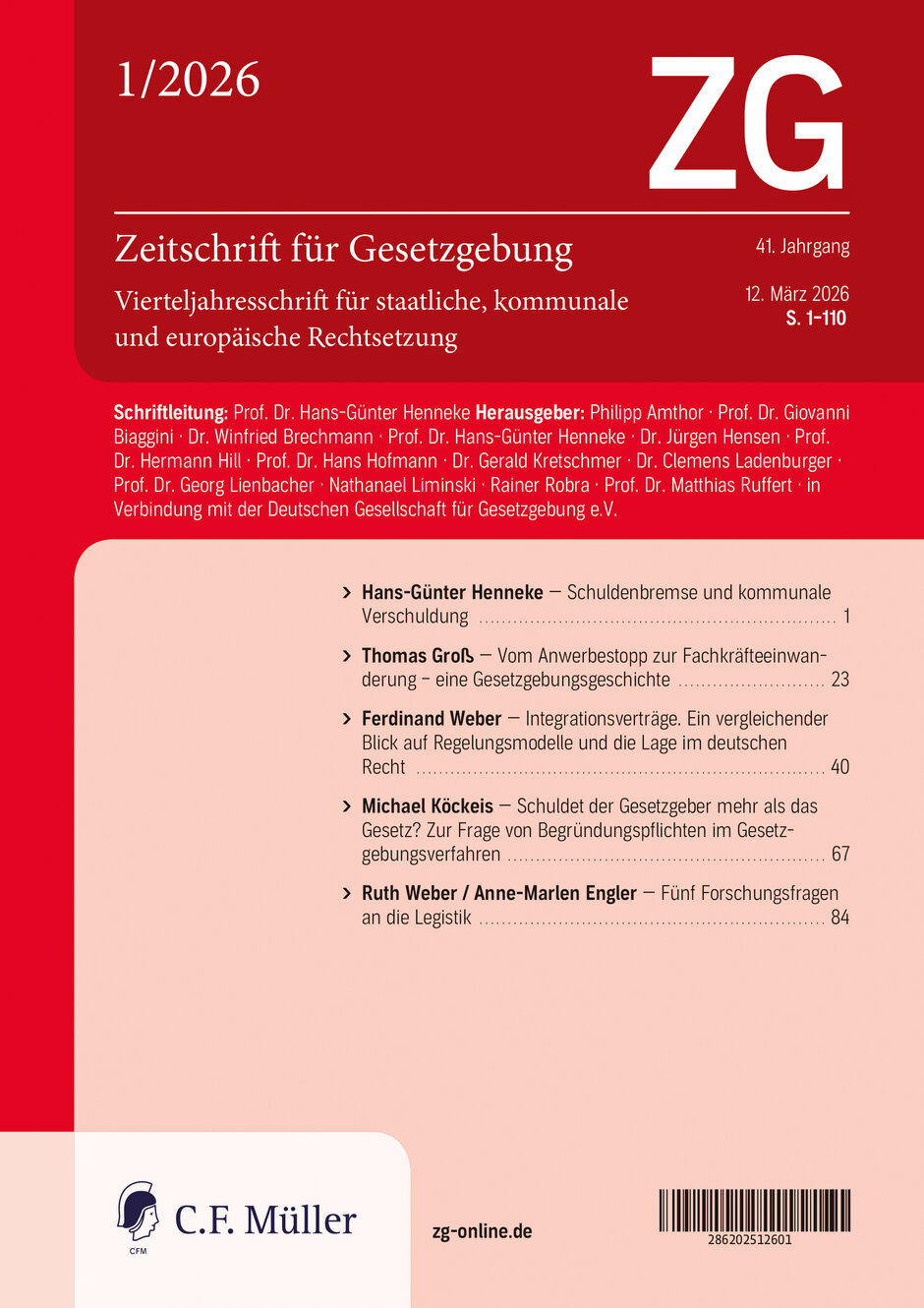Das Bild zeigt das Cover des Januarhefts der ZG, mit dem Aufsatz des Kollegen, Herrn Michael Köckeis.