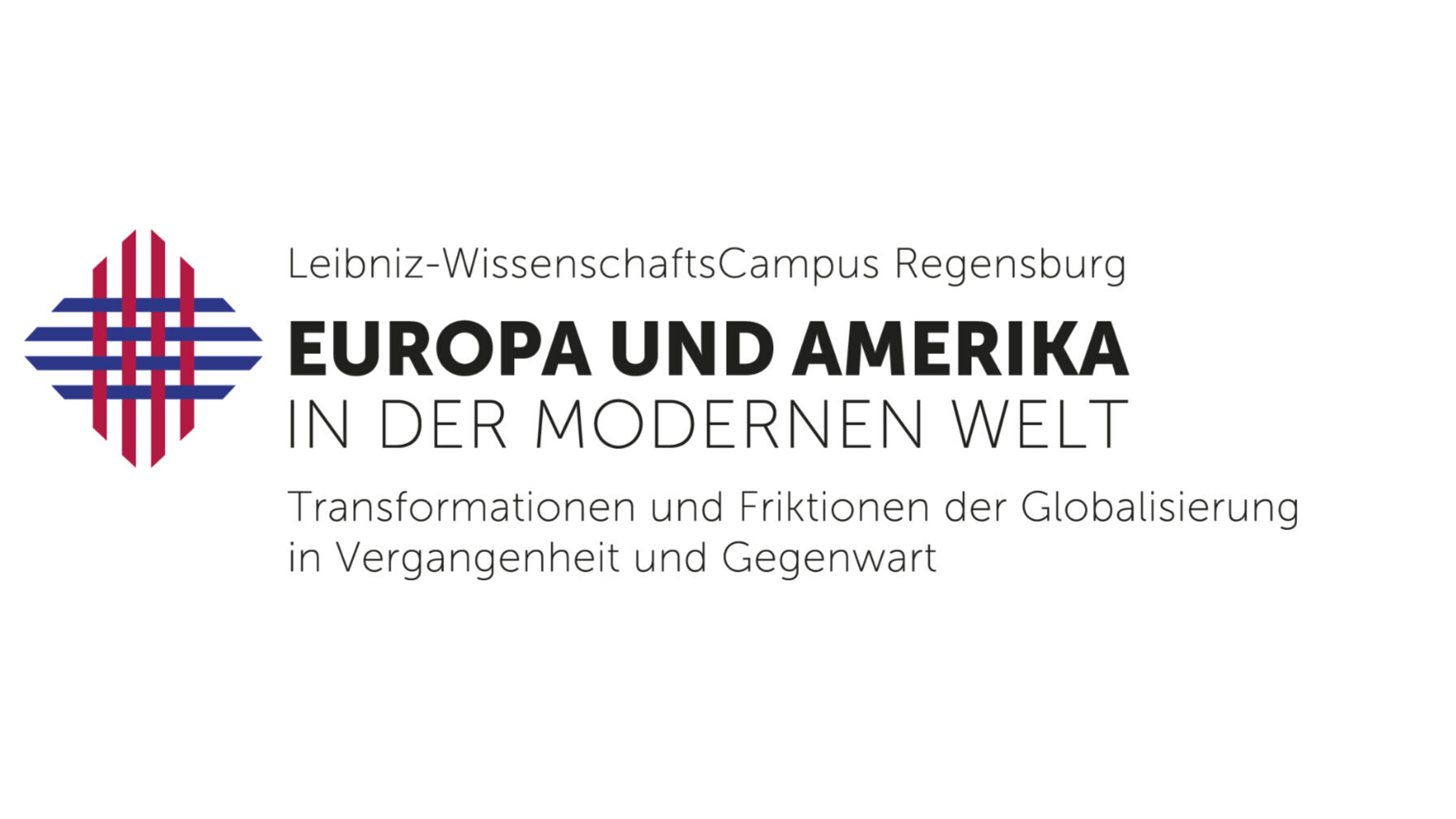 Ein Logo mit einem Gitternetz aus roten und blauen Streifen auf weißem Grund. Der Schriftzug lautet: Leibniz-WissenschaftsCampus Regensburg / Europa und Amerika / in der modernen Welt. (öffnet Vergrößerung des Bildes)
