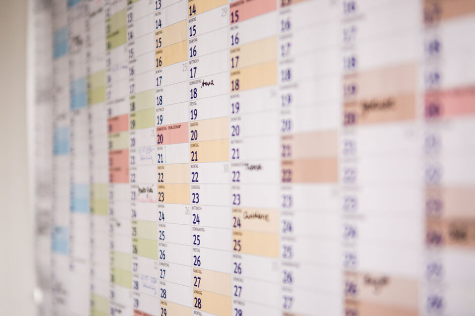 Nahaufnahme eines Jahreskalenders
