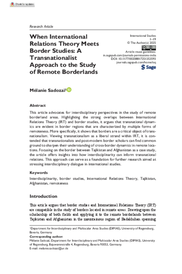 When International Relations Theory Meets Border Studies: A Transnationalist Approach to the Study of Remote Borderlands