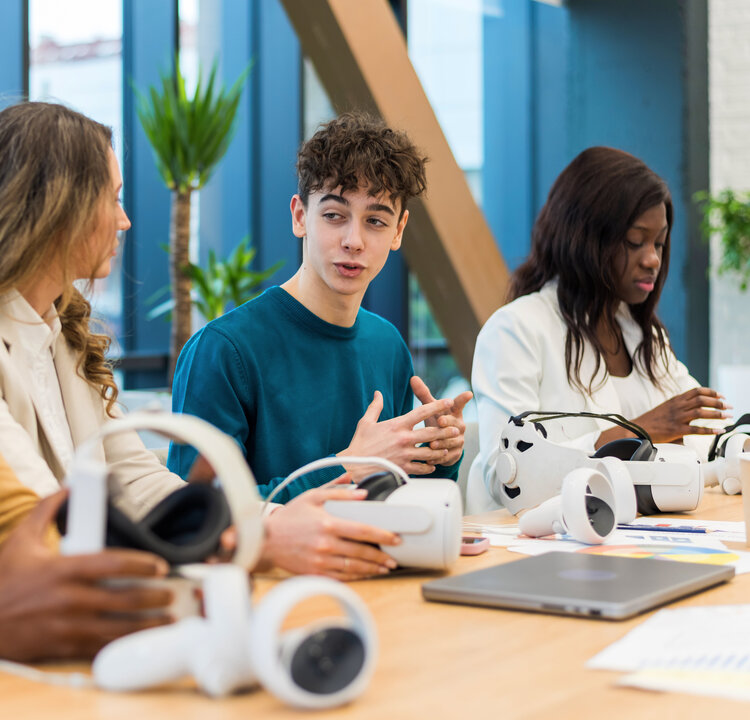 Business conference in VR in an office