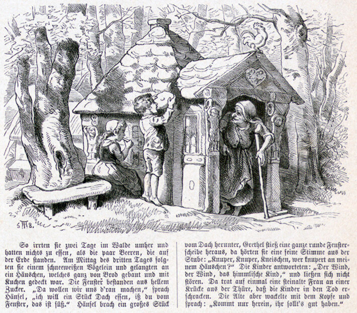 Theodor Hosemann: Hänsel und Gretel (nach Grimm). Deutsche Bilderbogen für Jung und Alt (öffnet Vergrößerung des Bildes)