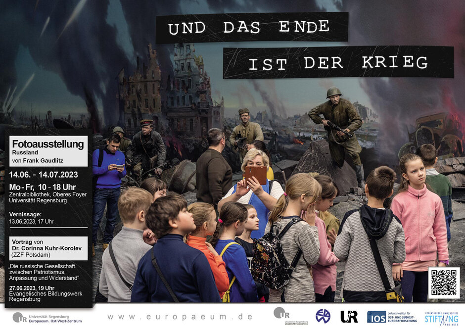 Ein Plakat, das auf die Ausstellung "Und das Ende ist der Krieg" hinweist.