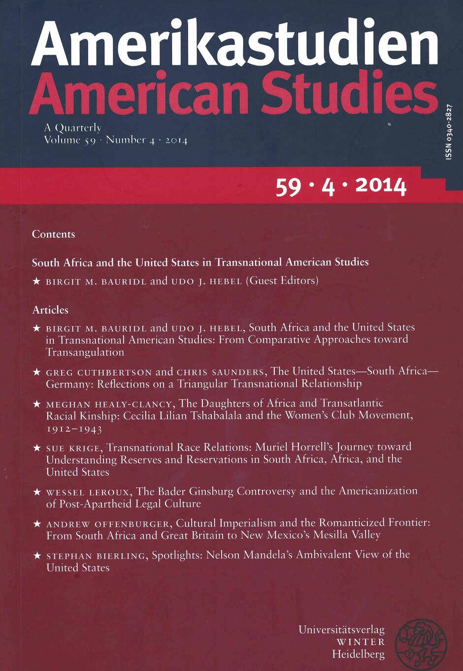 book cover: South Africa and the United States in Transnational American Studies