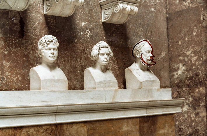 Büsten in der Walhalla: Schelling, Beethoven, Kaiser Wilhelm I. und Imre selbst (öffnet Vergrößerung des Bildes)