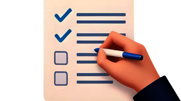 Illustration einer Hand, die auf einem Clipboard Haken setzt.