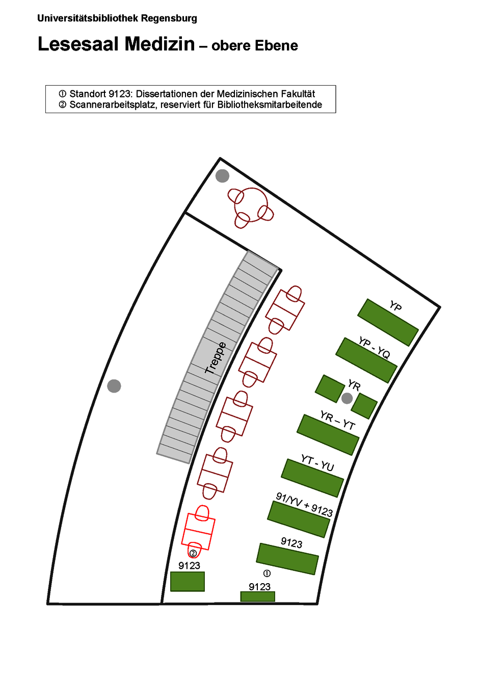 Skizze, Lesesaal Medizin, obere Ebene
