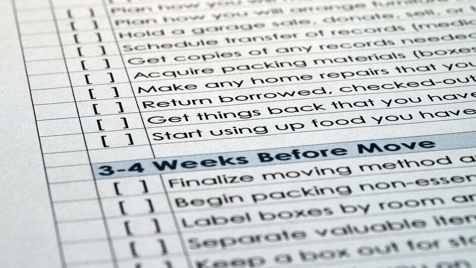 Close-up of a moving checklist