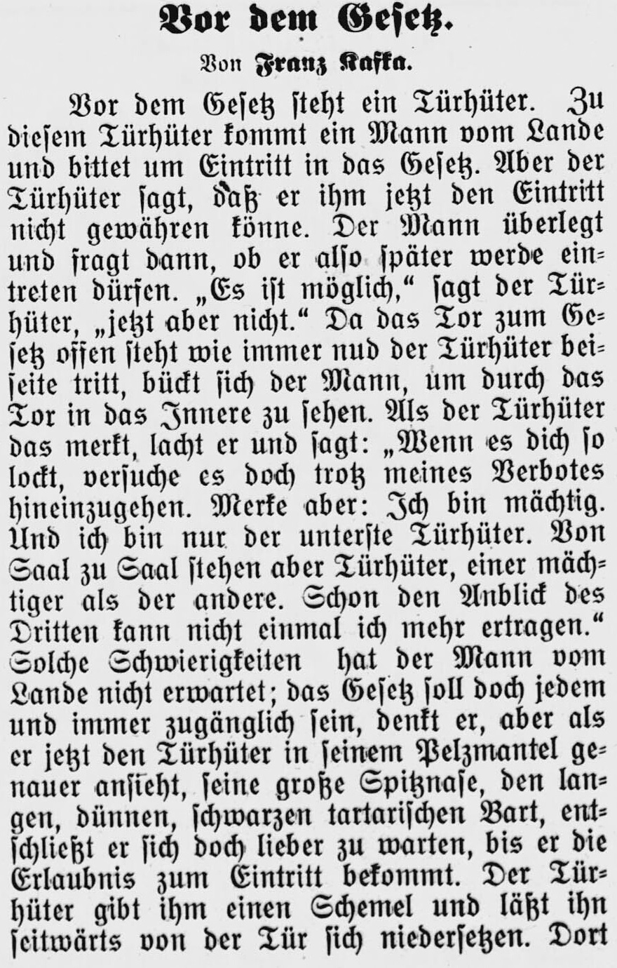 Franz Kafka: Vor dem Gesetz (öffnet Vergrößerung des Bildes)