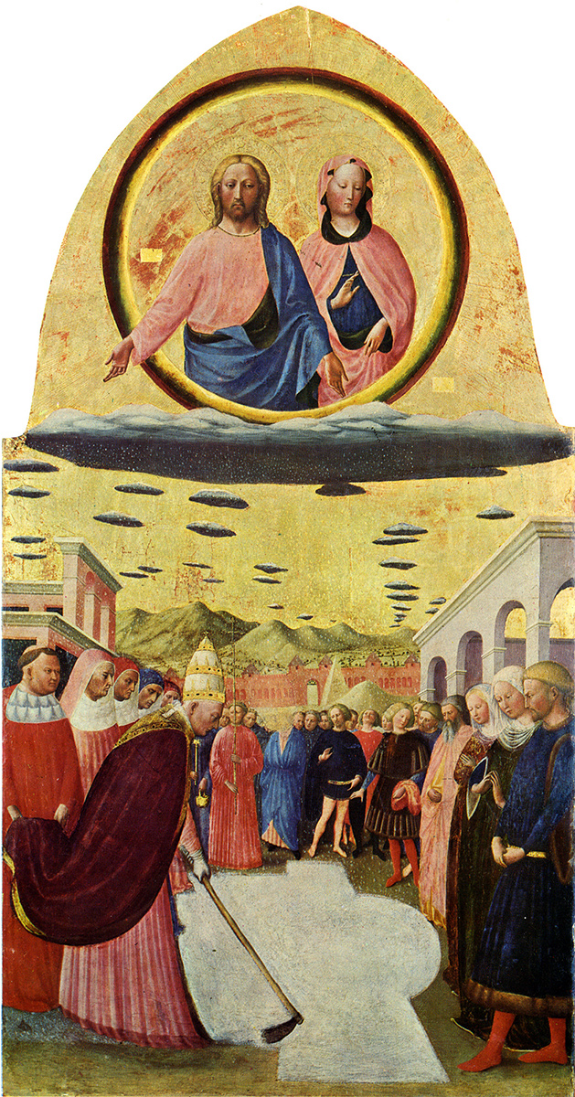 Papst Liberius gründet nach den Umrissen des Schneefelds die Vorläuferkirche von Maria Maggiore (externer Link, öffnet neues Fenster)