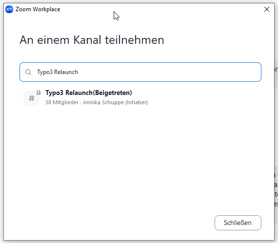 Zoom Kanal "Typo3 Relaunch" beitreten